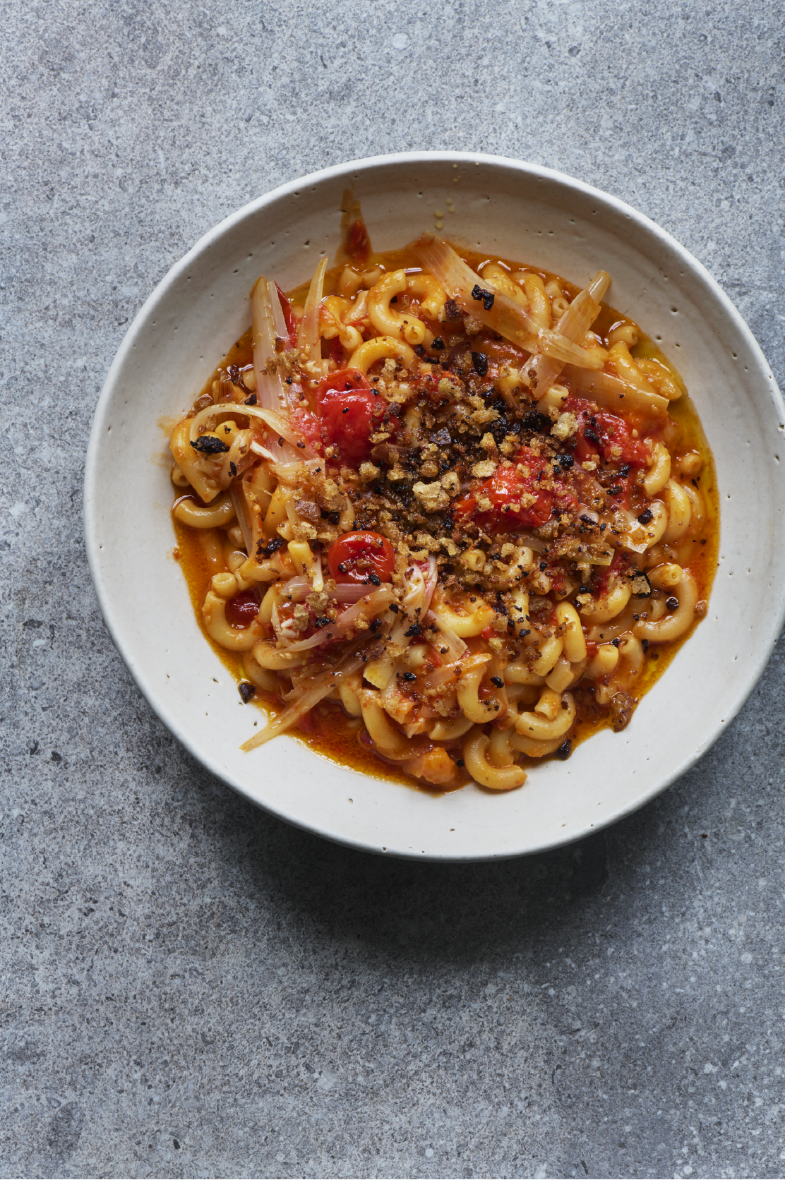 Balsamic Tomato Macaroni with Olive Pangrattato