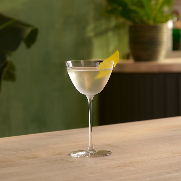 A photo of a Botanist Dry Martini cocktail on a countertop